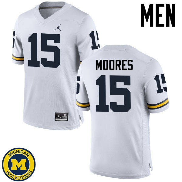 Men Michigan Wolverines #15 Garrett Moores White Official Game Jersey